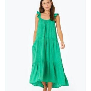 Xirena Chelsea Green Rumer Gauze Cotton Midi Dress w/ Pockets, size L